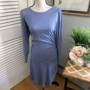 DAILY PRACTICE ANTHROPOLOGIE Womens Dress Small Blue Ruched Jeresy Knit Casual